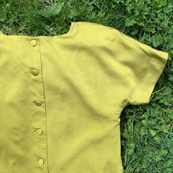 Chartreuse silk vintage 80s sheath dress 10 - Picture 4 of 6